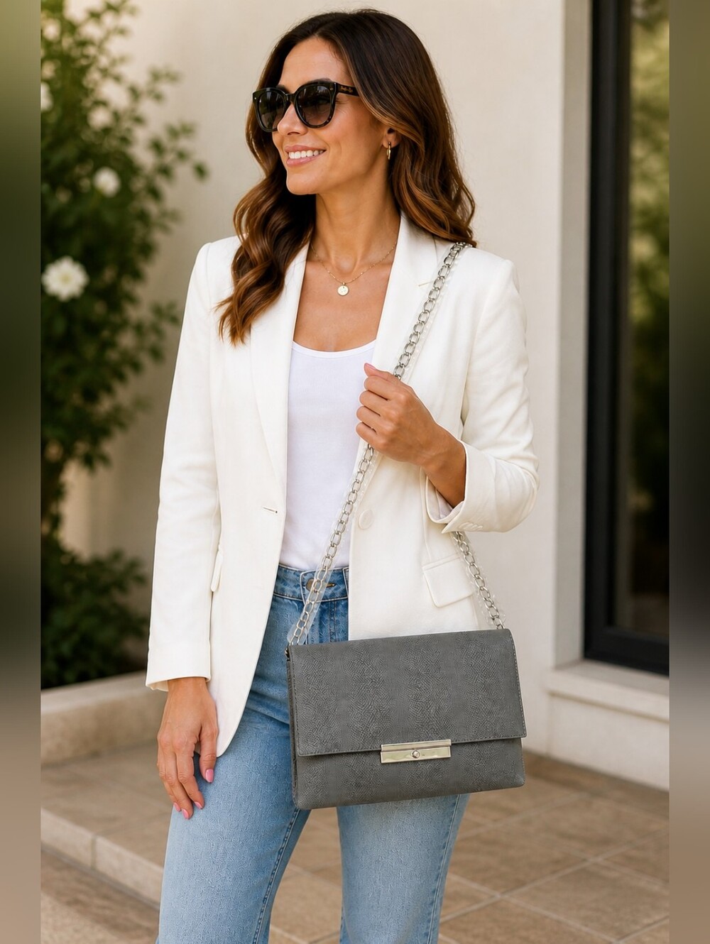 Chic Gray Chain-Handle Shoulder Bag